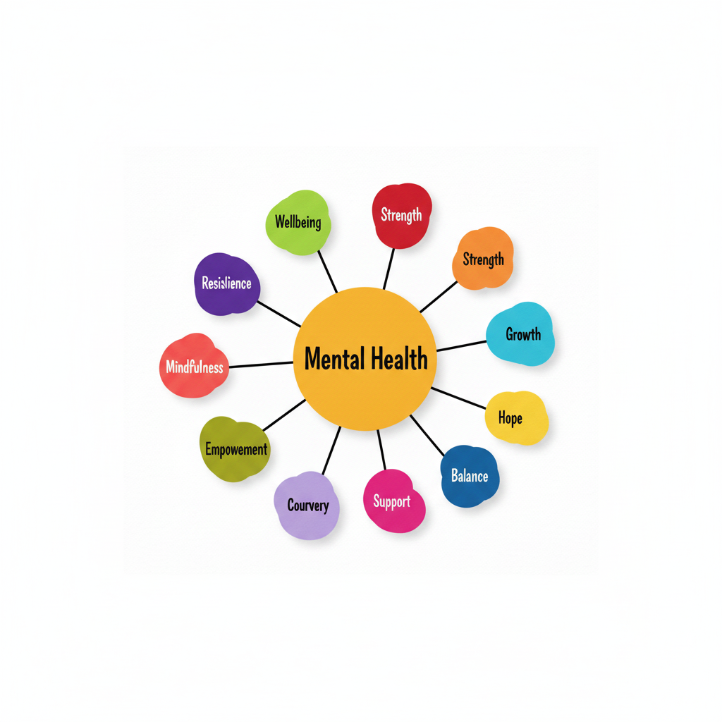 Mental health mind map colourful bubbles